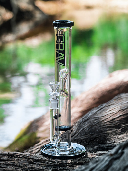 GRAV® Medium Straight Base w/ Disc Water Pipe - Black Accent