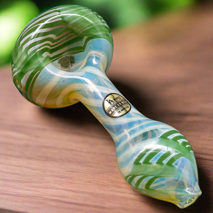 "Twisty Cane" Spoon Glass Pipe (Various Colors)