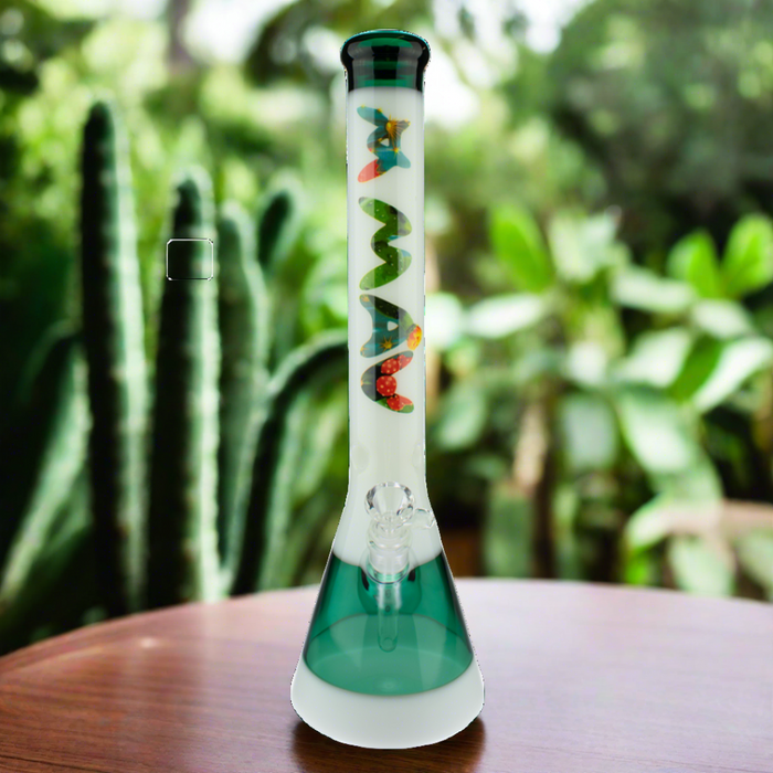 18" Cactus Teal & White Beaker Bong