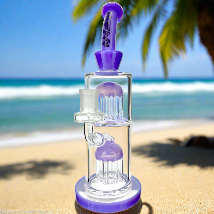 11" AFM Glass Double "Jellyfish" Tower Tree Colored Dab Rig