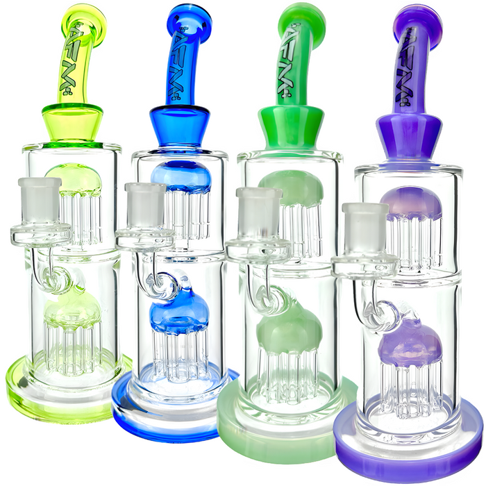 11" AFM Glass Double "Jellyfish" Tower Tree Colored Dab Rig