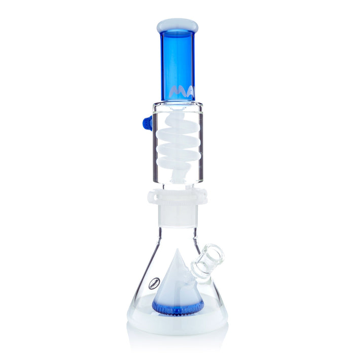 MAV Blue and White Slitted Pyramid Beaker Bong - Freezable Coil System