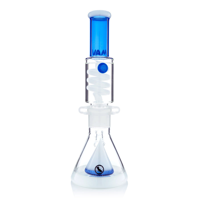 MAV Blue and White Slitted Pyramid Beaker Bong - Freezable Coil System