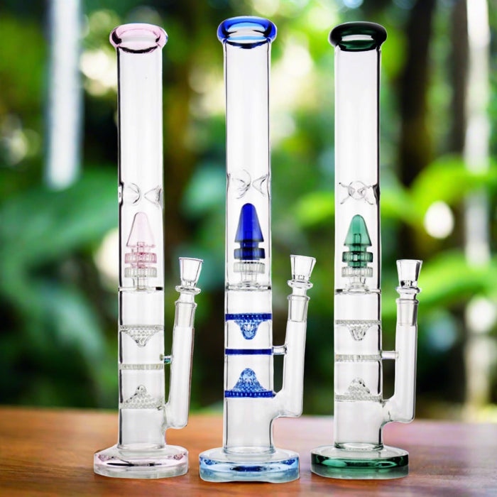 18 Inch Tall Bong w/ Double Matrix Perc PLUS Three Honeycomb Percs